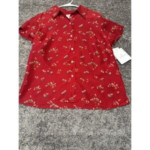 Liz Claiborne 1 PC Red 100% Silk Button-Up  Blouse
